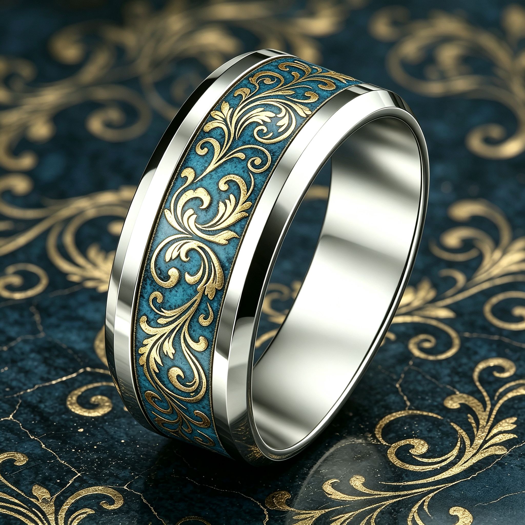 Women's Blue Base-Plated Ivy Ring, Waterproof & Hypoallergenic